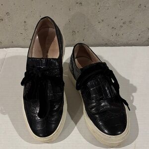 Joshua Sanders Black Crocodile-Embossed Platform Sneakers - Size 40 Euro